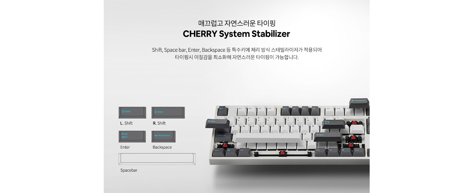 Bàn phím cơ Leopold FC750RPD White Dark Grey Cherry Brown Switch được cải tiến về stabilizer cho cảm giác gõ mượt mà